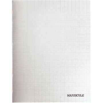 Piqûre 96 pages MAJUSCULE couverture polypropylène, format 17x22 cm, papier blanc 80g, réglure seyès, incolore