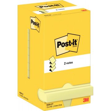 Lot de 12 blocs de 100 feuilles z-notes repositionnable 76 x 76 mm jaune