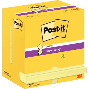 Lot de 12 blocs de 90 feuilles Z-Notes Super Sticky post-it, 76x127 mm, couleur : jaune