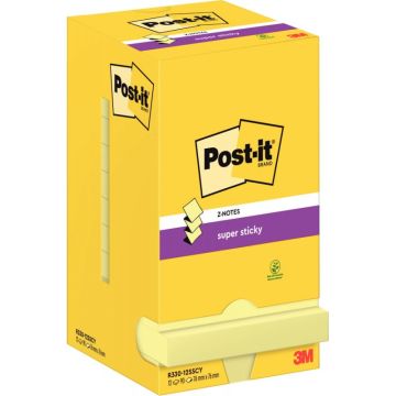Lot de 12 blocs  de 90 feuilles Z-Notes Super Sticky post-it, 76x76 mm, couleur : jaune