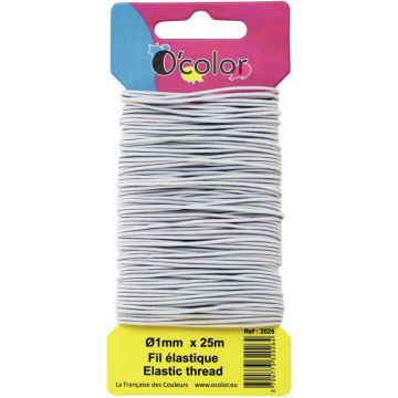 Carte de 25 mètres de fil élastique blanc 1mm