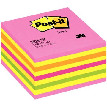 Cube de 450 feuilles de notes post-it repositionnables 76 x 76 mm néon rose
