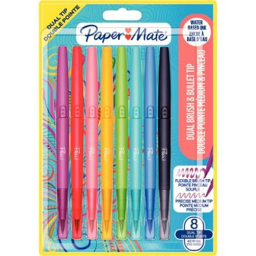 Blister de 8 feutres Flair Dual bi-pointes assortis