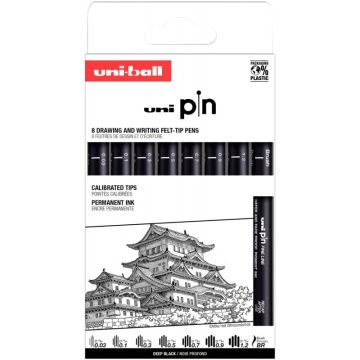 Pochette 8 feutres Uni Pin Pointes Impaires plus brush noir
