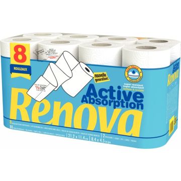 Lot de 8 rouleaux essuie-tout RENOVA Active2 plis