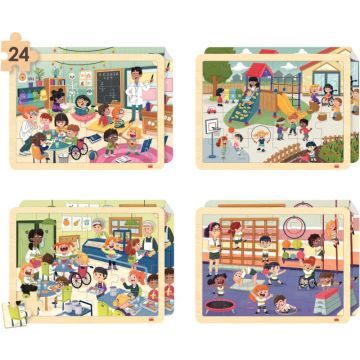 Lot de 4 puzzles à cadre en bois 24 pièces, l'école inclusive