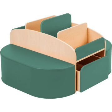 Bac à livres + 2 poufs bleu canard