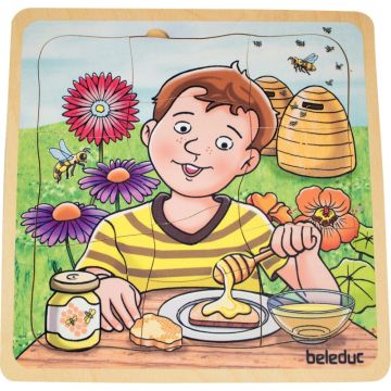 Puzzle 4 niveaux en bois, le miel