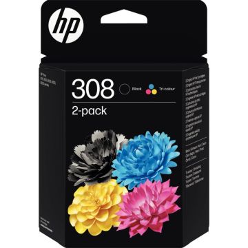 HP 308 pack de 2 cartouches d'encre noire et trois couleurs authentiques (6L6S6UE)