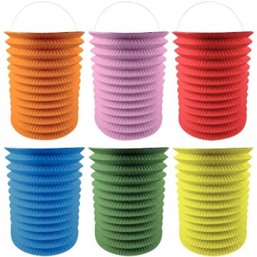 Lot de 12 lampions cylindriques diamètre 13 cm coloris assortis