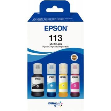 Epson 113 pack de de 4 flacons jet d'encre noire, cyan, magenta et jaune authentique (T06B640)