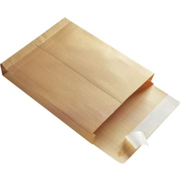 Carton de 125 pochettes kraft armé 230x320mm soufflet 30mm bande siliconée fenêtre 50x100mm