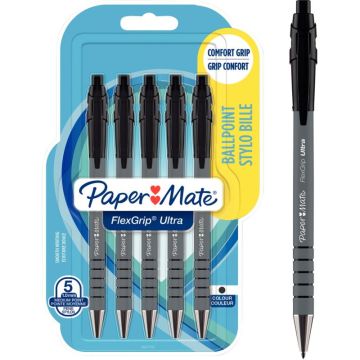 Blister de 5 stylos Flexgrip Ultra noirs