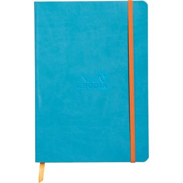 Carnet 160 pages RHODIARAMA format A5, 5x5, couverture souple en simili cuir, bleu turquoise