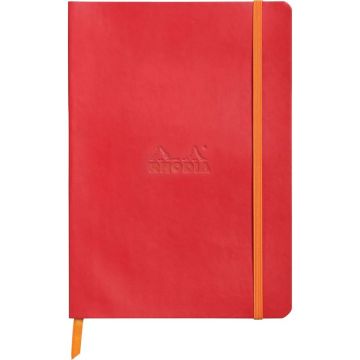 Carnet 160 pages RHODIARAMA format A5, 5x5, couverture souple en simili cuir, rouge coquelicot