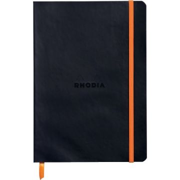 Carnet 160 pages RHODIARAMA format A5, 5x5, couverture souple en simili cuir, noir