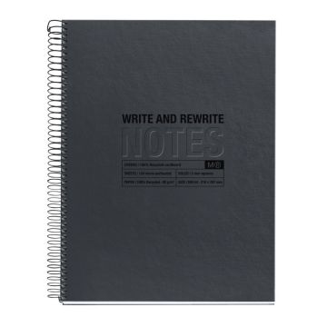 NOTEBOOK MIQUELRIUS format A4, 120 feuilles 80g, quadrillé 5x5, couverture carton recyclé noir