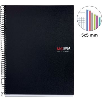 NOTEBOOK MIQUELRIUS format A4, 150 feuilles 70g, quadrillé 5x5, couverture PP noir