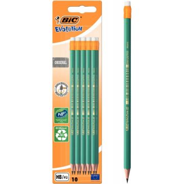 Blister de 10 crayons graphite HB évolution gomme