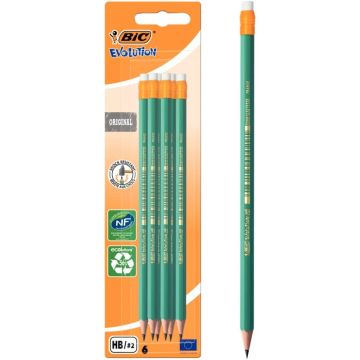 Blister de 6 crayons graphite HB évolution gomme