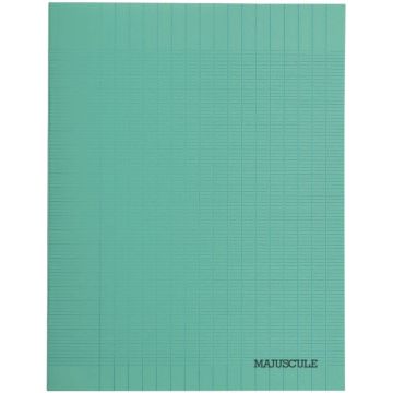 Piqûre 48 pages MAJUSCULE couverture polypropylène, format 17x22 cm, papier blanc 80g, réglure seyès, vert