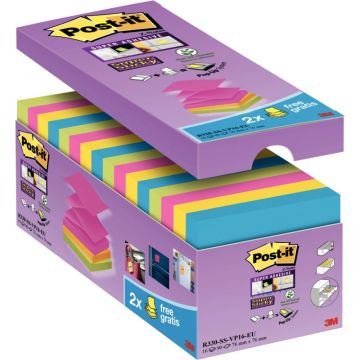 Pack de 16 blocs Znotes super sticky 76x76mm coloris assortis dont  2 gratuits