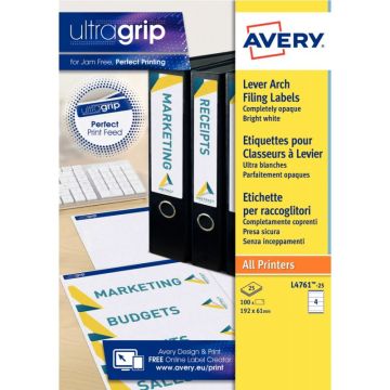 Paquet de 100 étiquettes adhésives pour dos de classeurs, format 19,2 x 6,1 cm