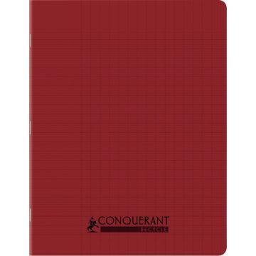 Piqûre 96 pages CONQUERANT RECYCLE format 17x22 cm, réglure seyès, couverture en polypropylène rouge