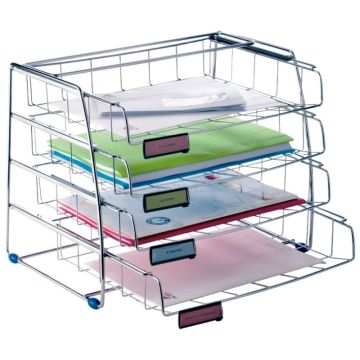 Lot de 4 corbeilles courrier à l'italienne métal chromé