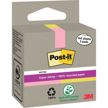 Boite de 2 blocs note recyclés de 140 feuilles rose et jaune