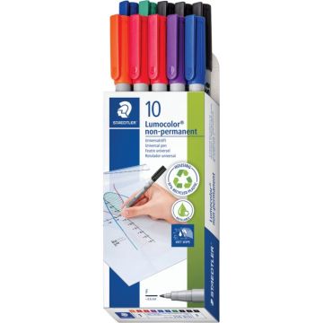 Boite de 10 feutres Lumocolor effaçables 0,6mm assortis