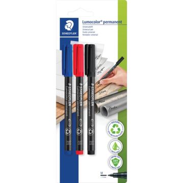 Blister de 3 feutres Lumocolor permanents 1,0mm assortis