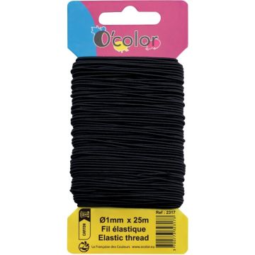 Carte de 25mètres de fil élastique 1mm coloris noir