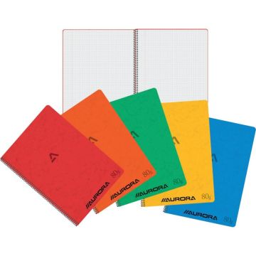 Cahier spiralé 120 pages 80g, quadrillé 5x5, format A4, coloris assortis