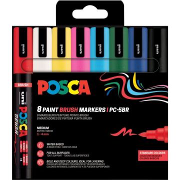 Pochette de 8 marqueurs Posca pointe moyenne brush assortis