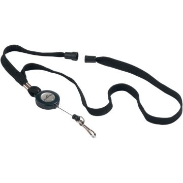 Lacet textile avec enrouleur et mousqueton noir