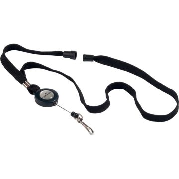 BOITE DE 10 LACET TEXTILE AVEC ENROULEUR ET MOUSQUETON NOIR