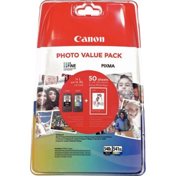 Canon 540L / 541XL pack de 2 cartouches jet d'encre noire & couleurs haute capacité authentique (PG540BK L / CL541CMJ XL)