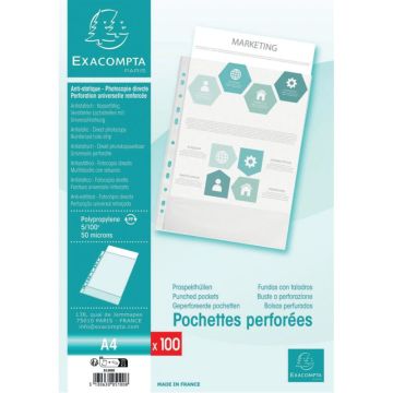 Sachet de 100 pochettes perforées en polypropylène grainé 5/100ème