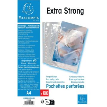 Paquet de 100 pochettes perforées en polypropylène lisse 9/100ème
