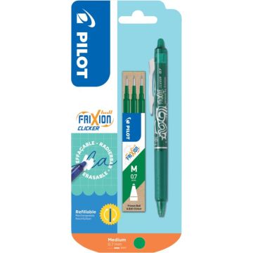 Blister de 1 roller Frixion clicker vert + 3 recharges vertes