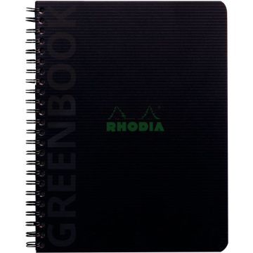 Cahier Greenbook Rhodiactive 100% recyclé 160 pages, couverture en polypropylène, format A5+, quadrillé 5x5
