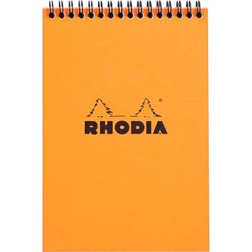 Bloc-notes à reliure intégrale RHODIA orange, format A5 (14,8 cm x 21 cm), 160 pages, quadrillé 5x5, papier blanc 80g