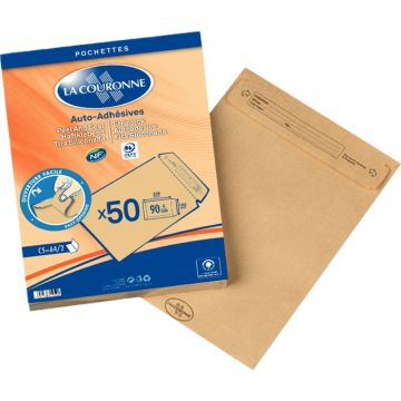 Paquet de 50 pochettes kraft 162x229mm 90g bande siliconée