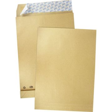 Carton de 250 pochettes kraft 280x365mm 120g soufflet 30mm bande siliconée