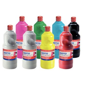 Carton de 8 Flacons 1L de gouache liquide GIOTTO dont 1 litre offert, couleurs assorties 1