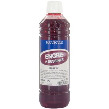 Flacon de 500 ml d’encre à dessiner MAJUSCULE coloris rouge vif