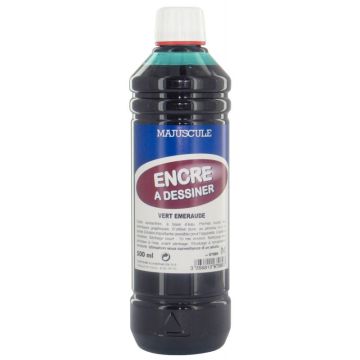 Flacon de 500 ml d’encre à dessiner MAJUSCULE coloris vert émeraude