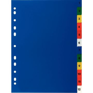 Jeu de 12 intercalaires numériques en polypropylène coloré 12/100ème, format A4