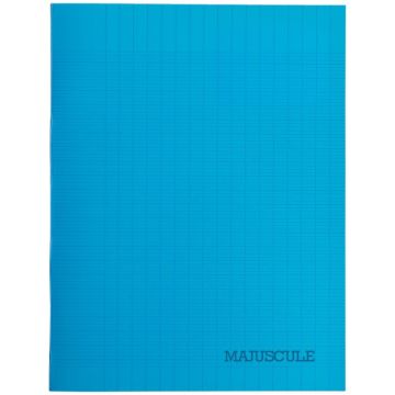 Piqûre 32 pages MAJUSCULE, format 17x22 cm, papier blanc 90g, réglure seyès, couverture en polypropylène bleu